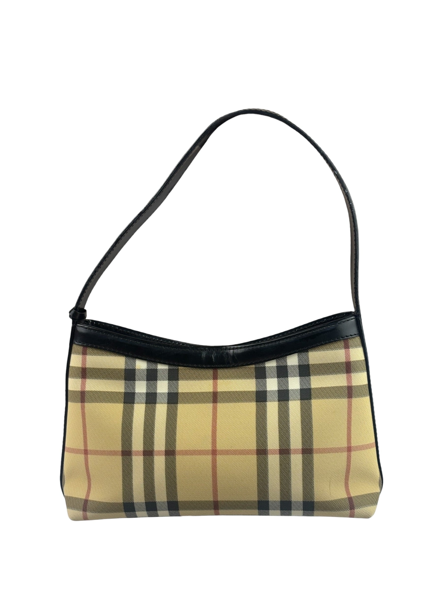 Burberry Black Leather Trim House Check Pochette