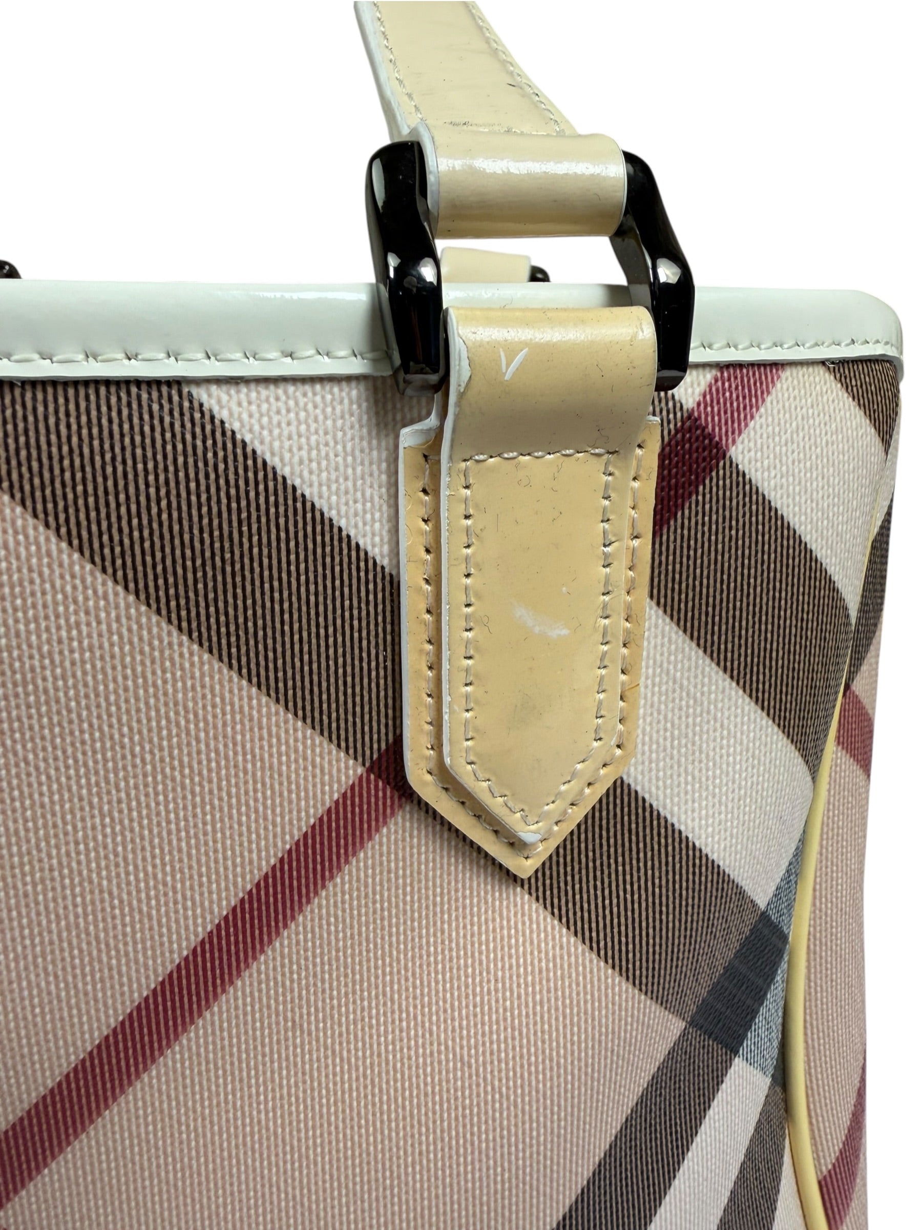 Burberry Beige Nova Check Canvas Patent Leather Tote Bag