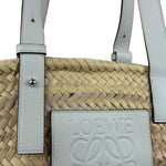 Loewe White Leather Raffia Basket Bag
