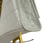 Balenciaga White Crocodile Embossed Hourglass Wallet On Chain