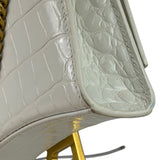 Balenciaga White Crocodile Embossed Hourglass Wallet On Chain