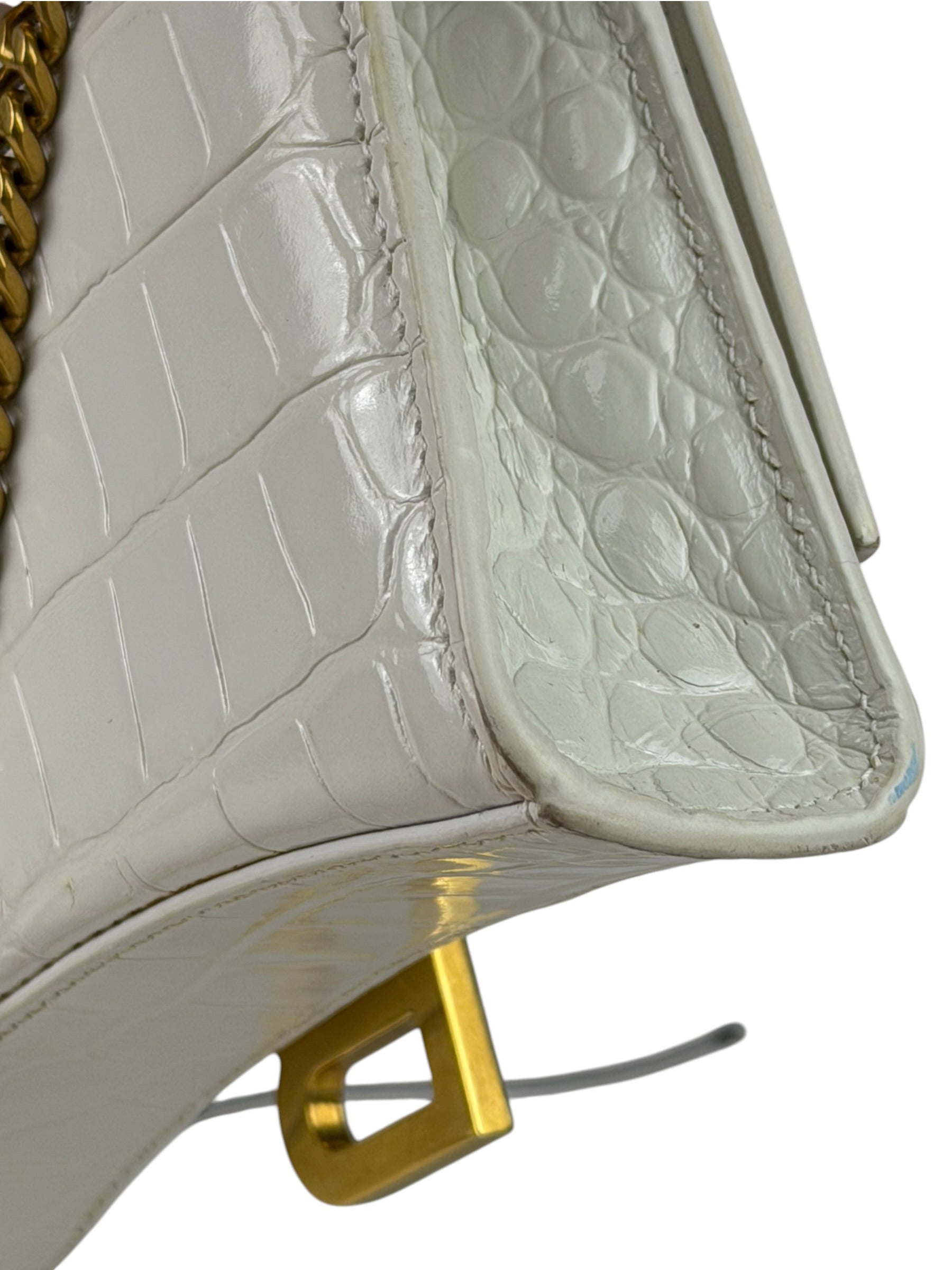 Balenciaga White Crocodile Embossed Hourglass Wallet On Chain