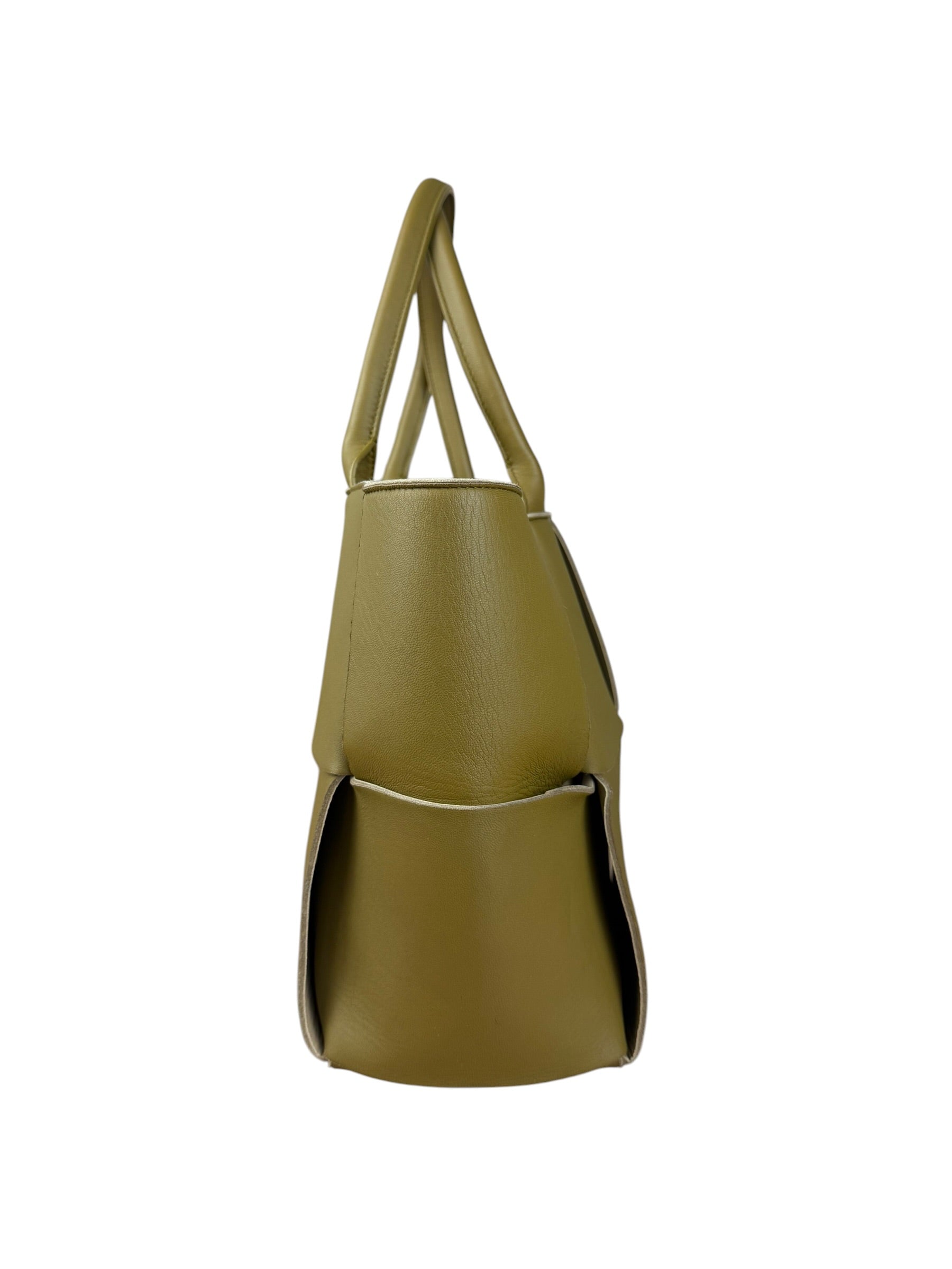 Bottega Veneta Muted Olive Intreccio Arco Woven Leather Tote