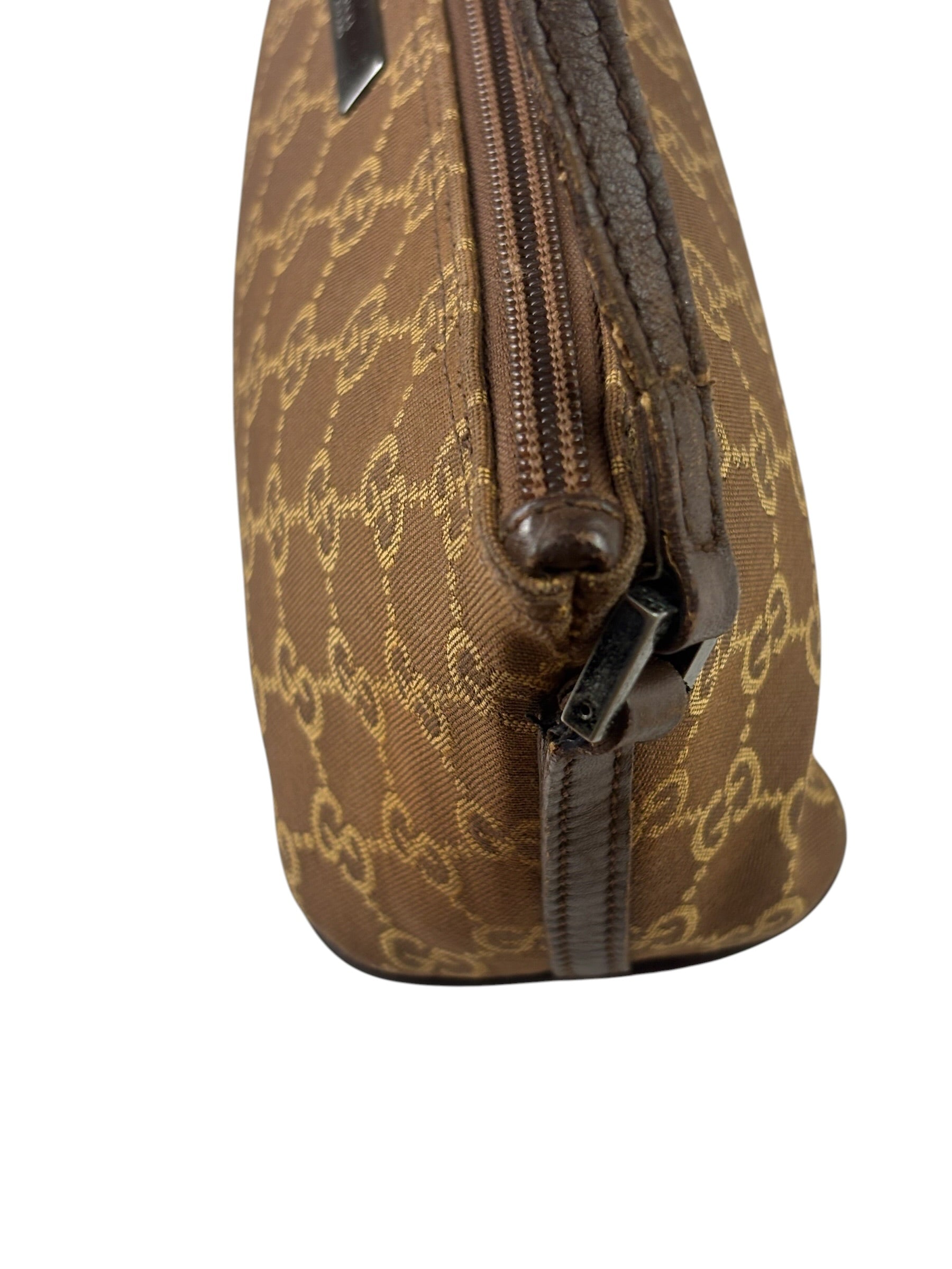 Gucci Brown Leather Trim GG Boat Pochette