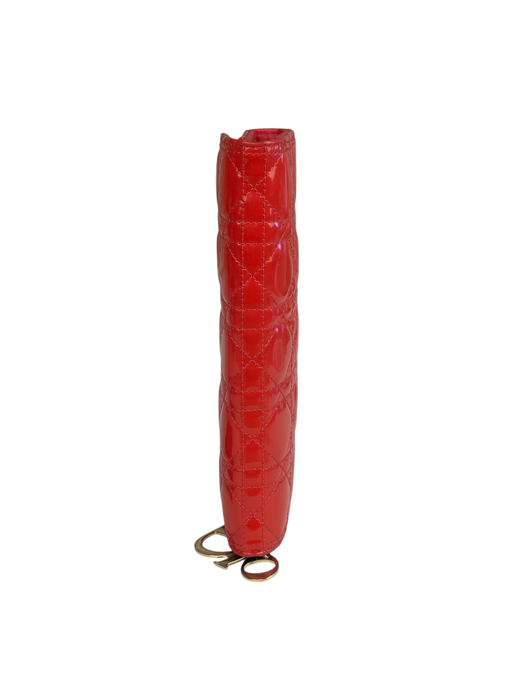Christian Dior Cannage Red Patent Leather Wallet On Chain