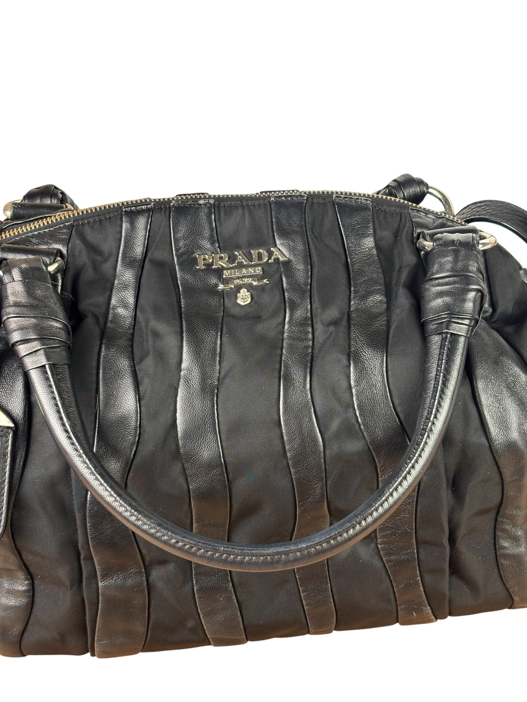 Prada Black Tessuto Nylon/Nappa Leather Waves Two-Way Bag