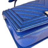 Chanel Blue Chevron Caviar Medium Boy Bag 2019