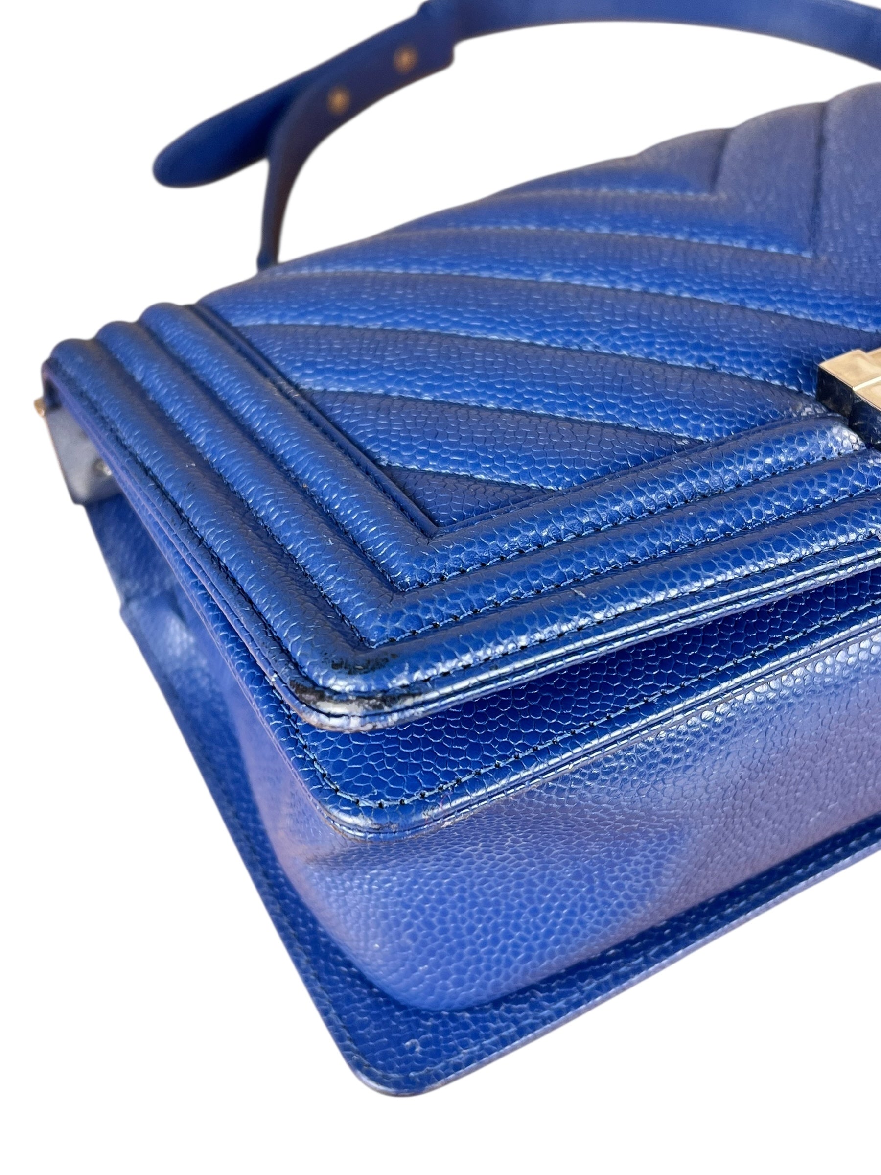 Chanel Blue Chevron Caviar Medium Boy Bag 2019