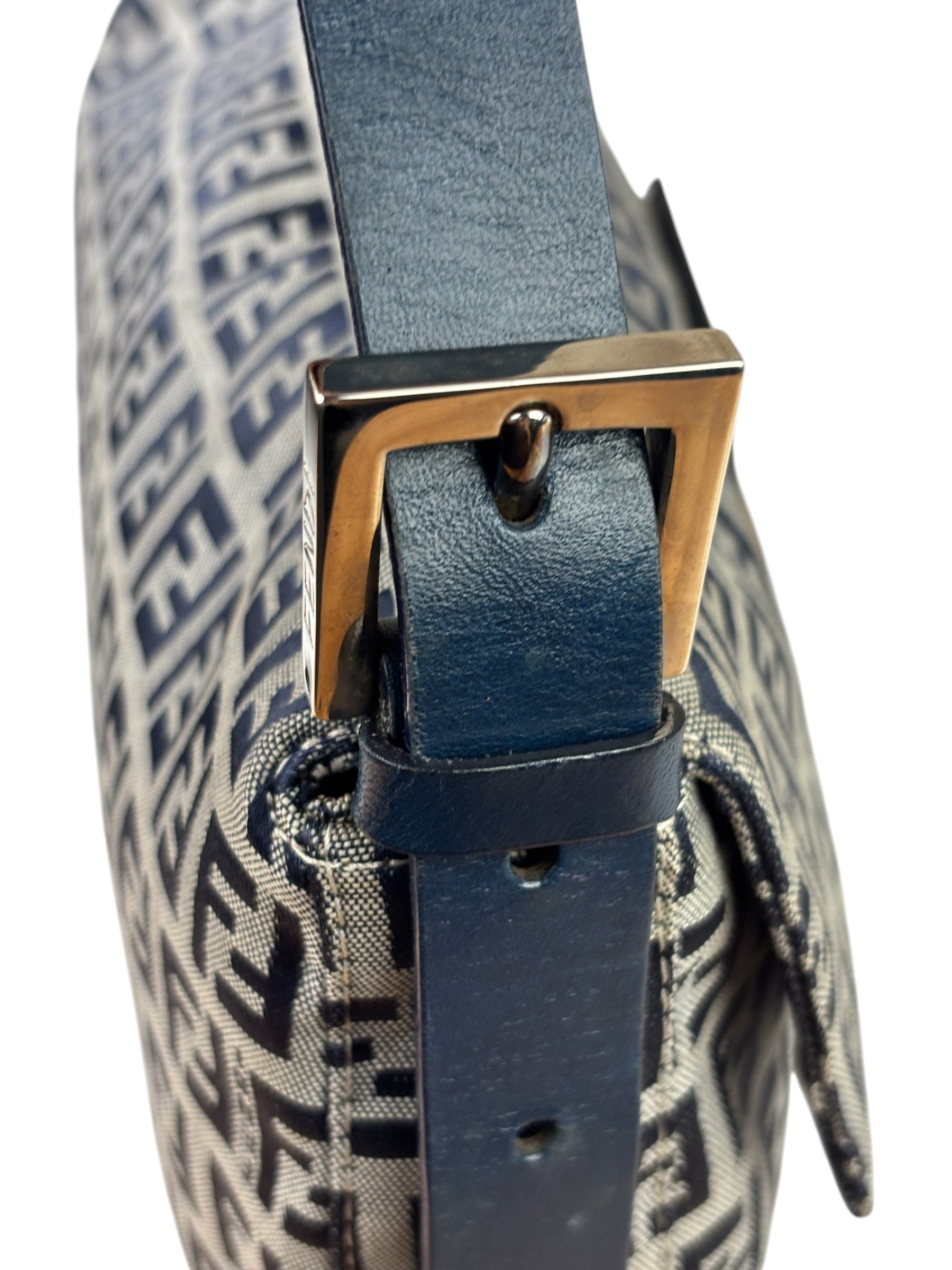 Fendi Navy Leather Trim Baguette