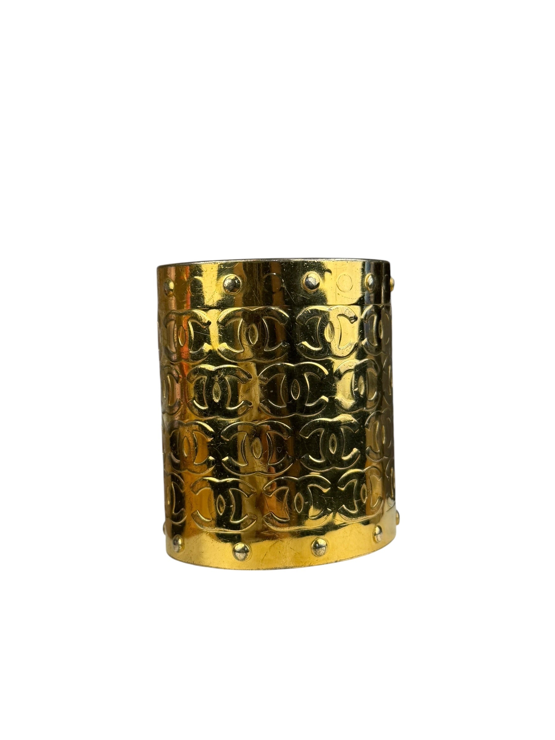 Chanel Vintage Gold CC Print Cuff Bracelet