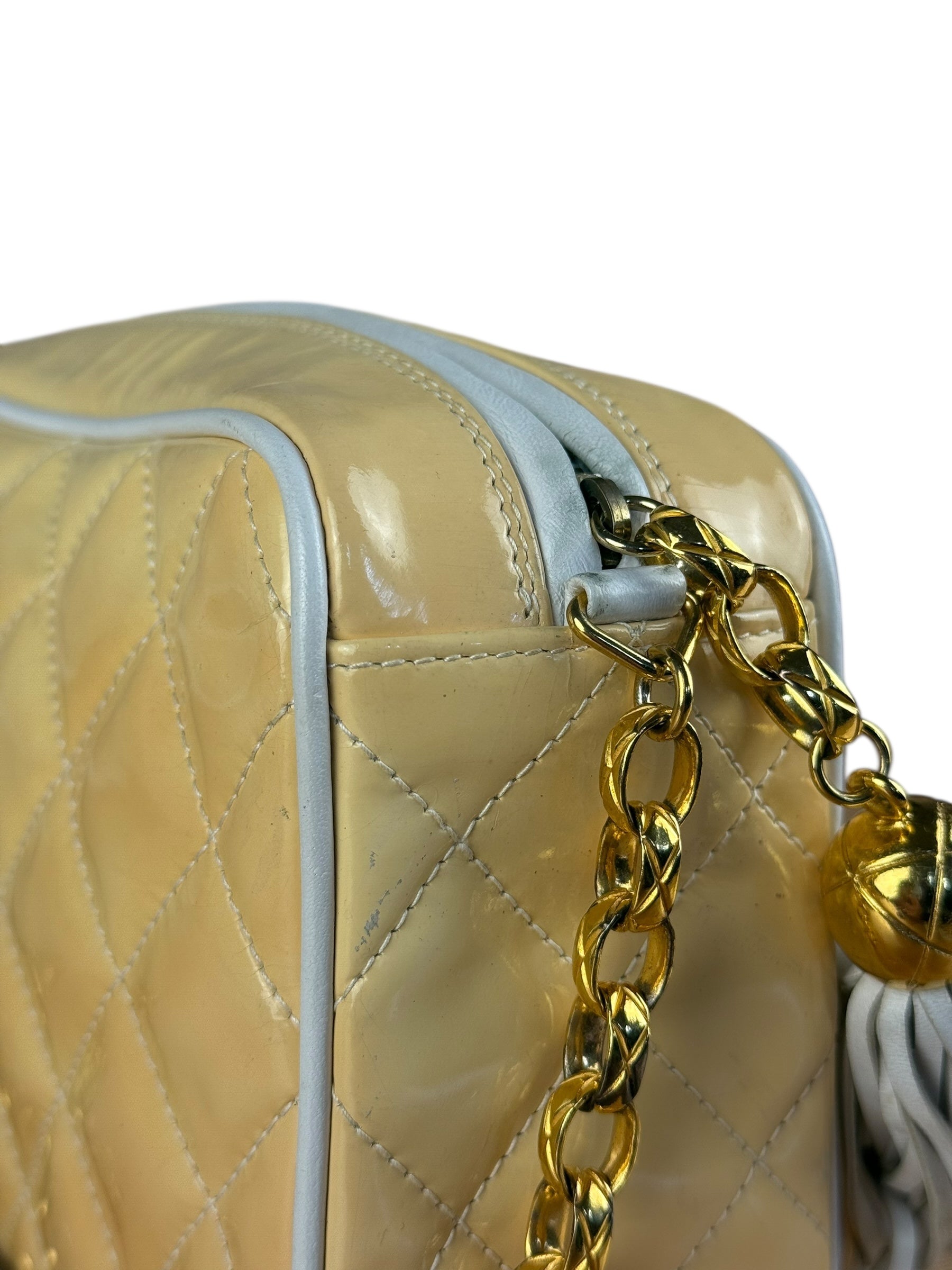 Chanel CC Patent Quilted Yellow Camera Bag 1991
