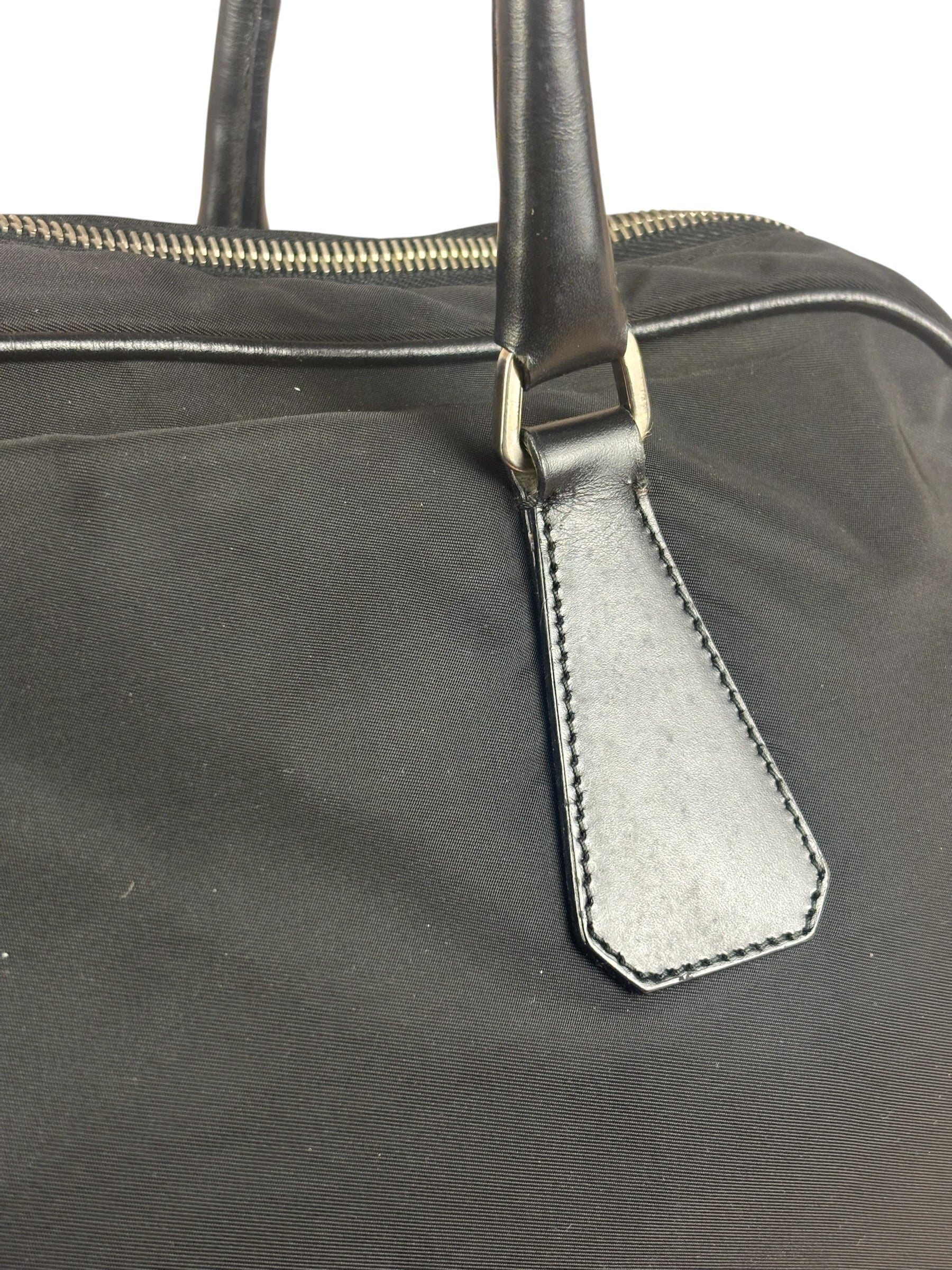 Prada Black Leather Tessuto Nylon Bowler Bag