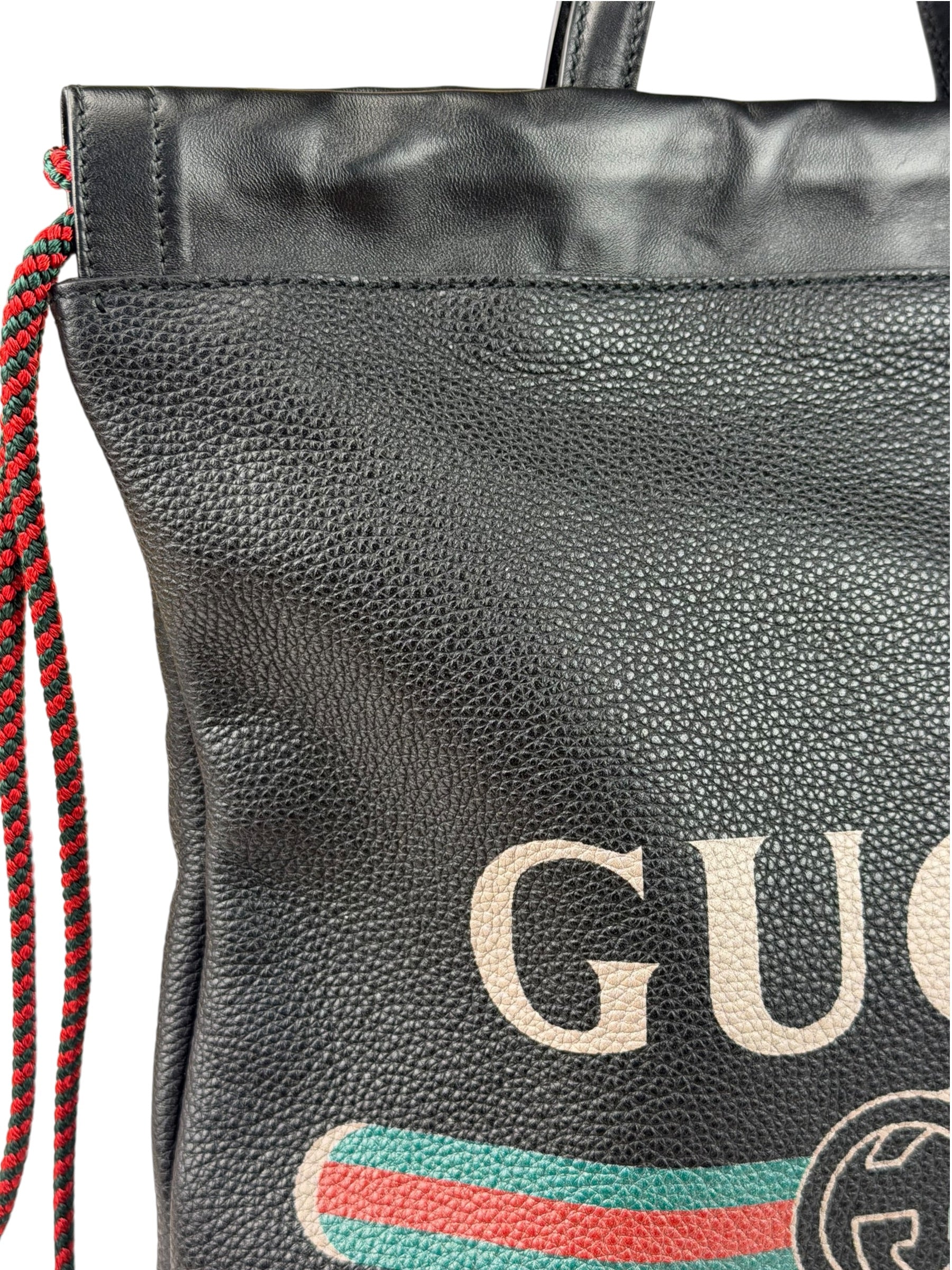 Gucci Black Leather Drawstring Backpack