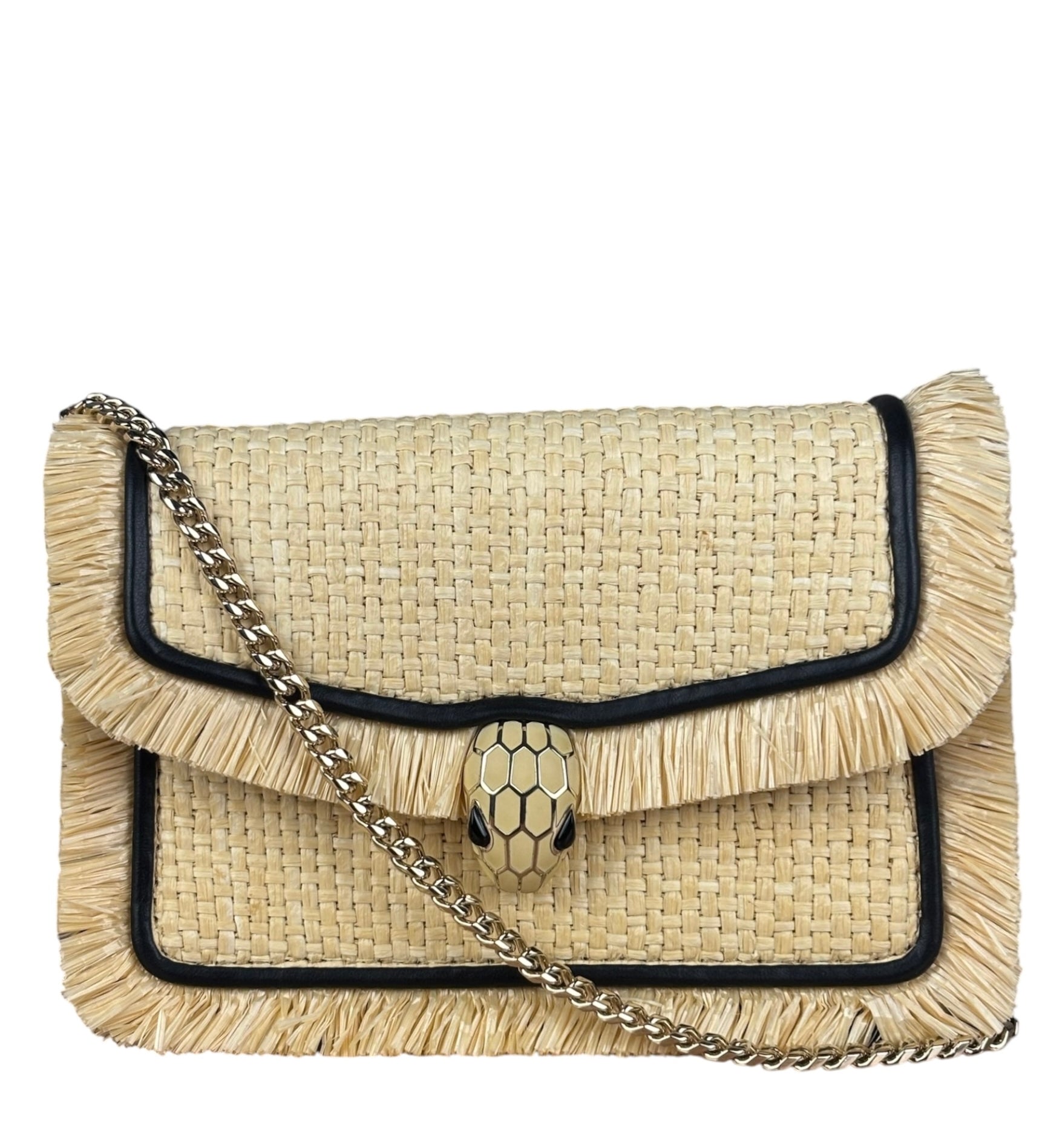 Bvlgari Serpenti Forever Mini Raffia Bag Beige