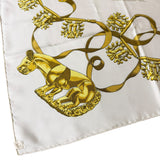 Hermes Ivory Gold Emblem Print Silk Scarf