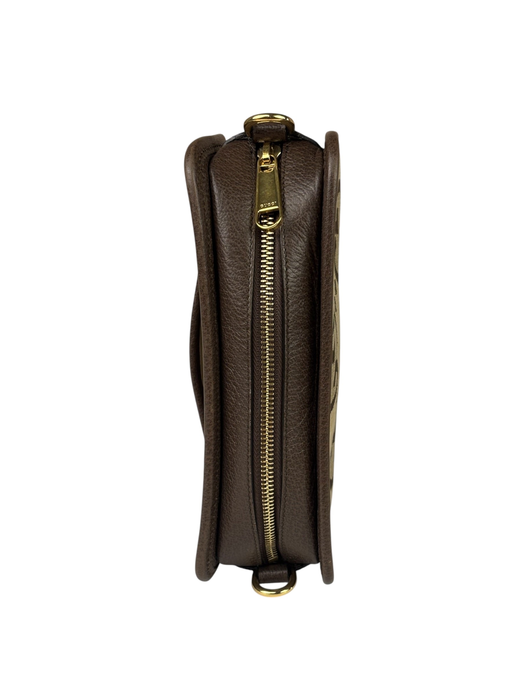 Gucci Brown Leather Trim Jumbo GG Mini Crossbody
