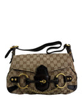 Gucci Brown Leather Trim GG Horsebit Chain Shoulder Bag