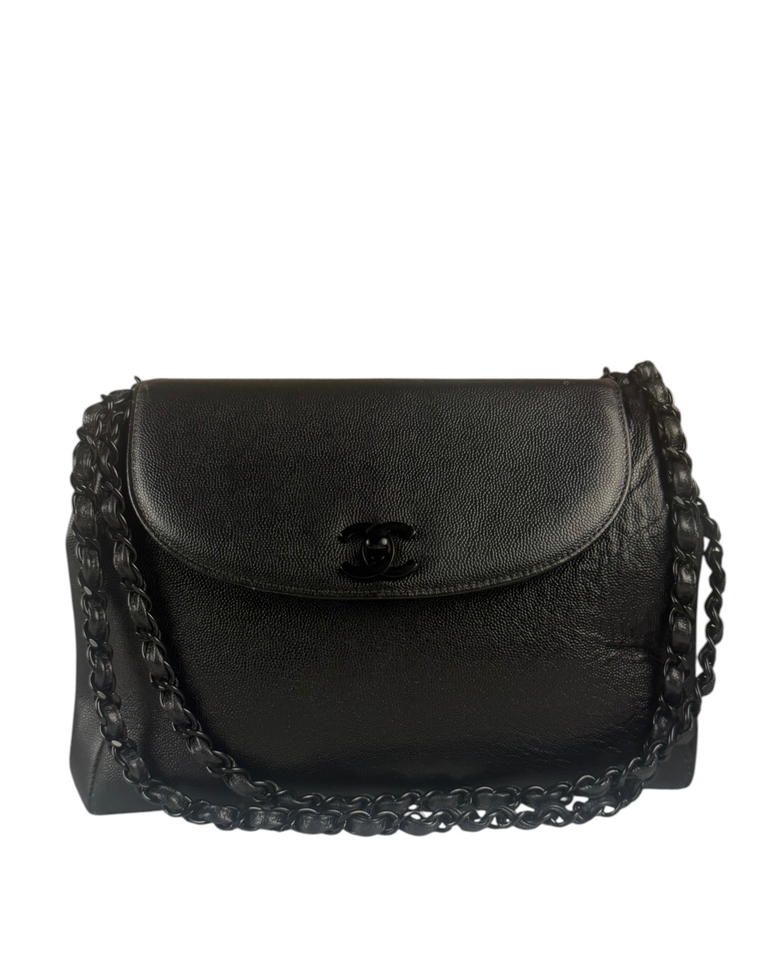 Chanel Black Pebbled Leather Curved Flap 1997