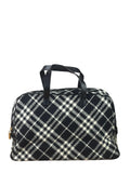 Burberry Black/White Leather Trim/Tweed Boston Bag