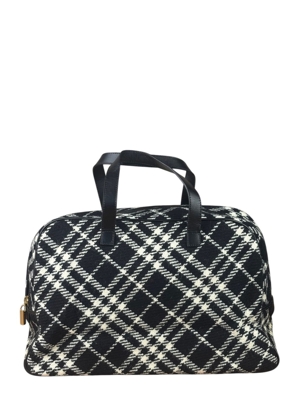 Burberry Black/White Leather Trim/Tweed Boston Bag