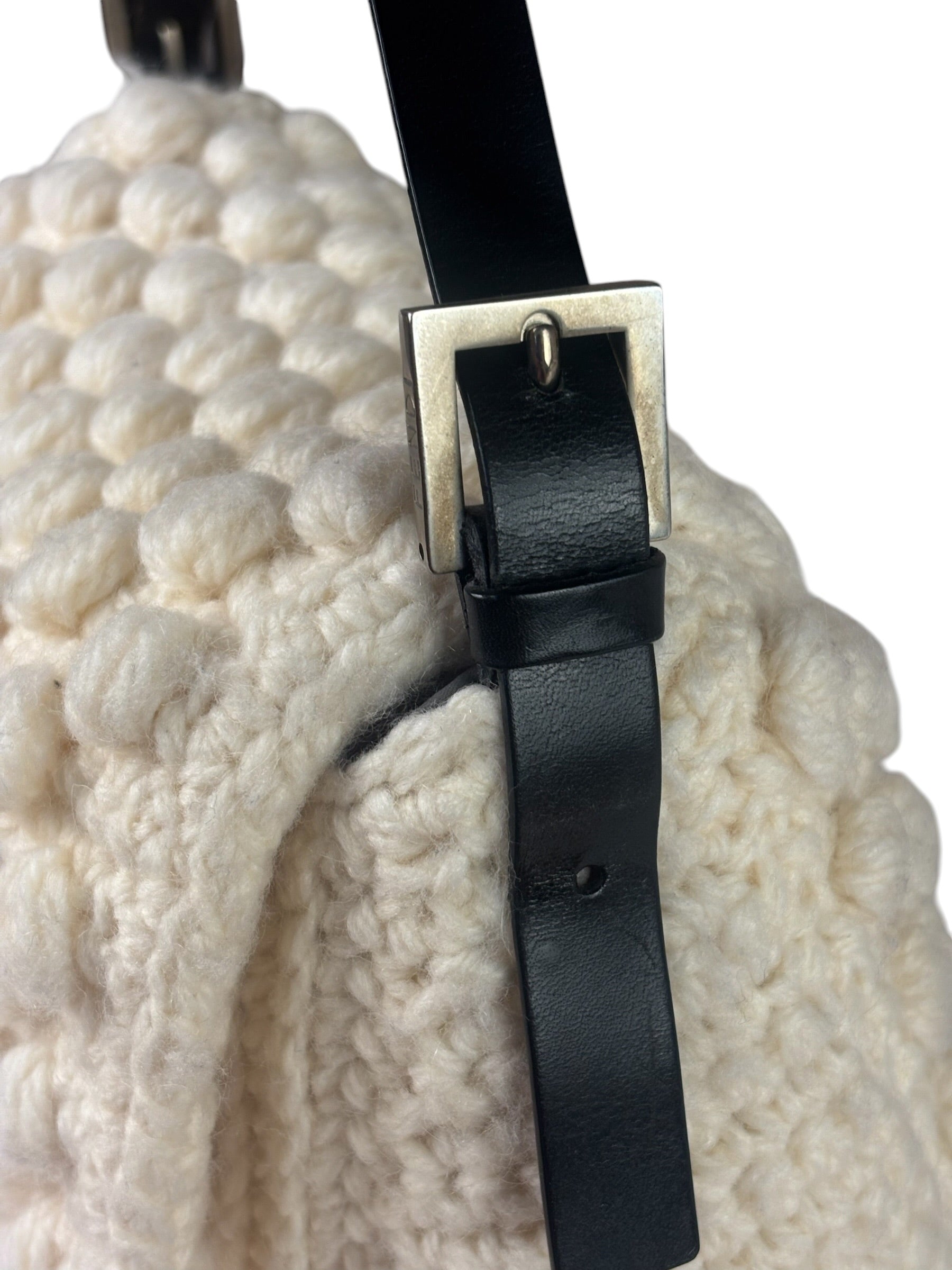 Fendi Vintage Leather Trim Knitted Wool Mamma Baguette