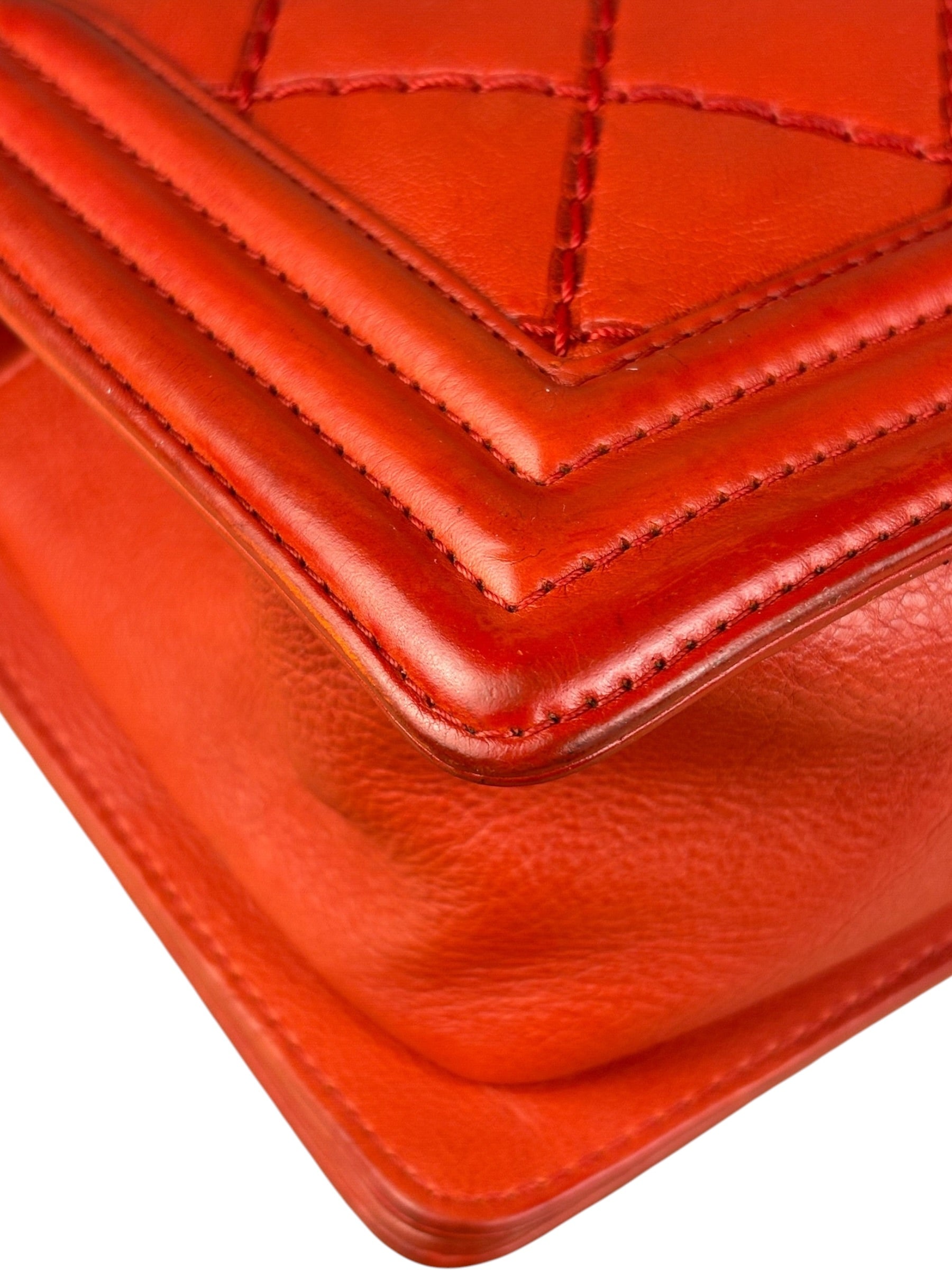 Chanel Red Quilted Double Stitch Boy Bag 2014