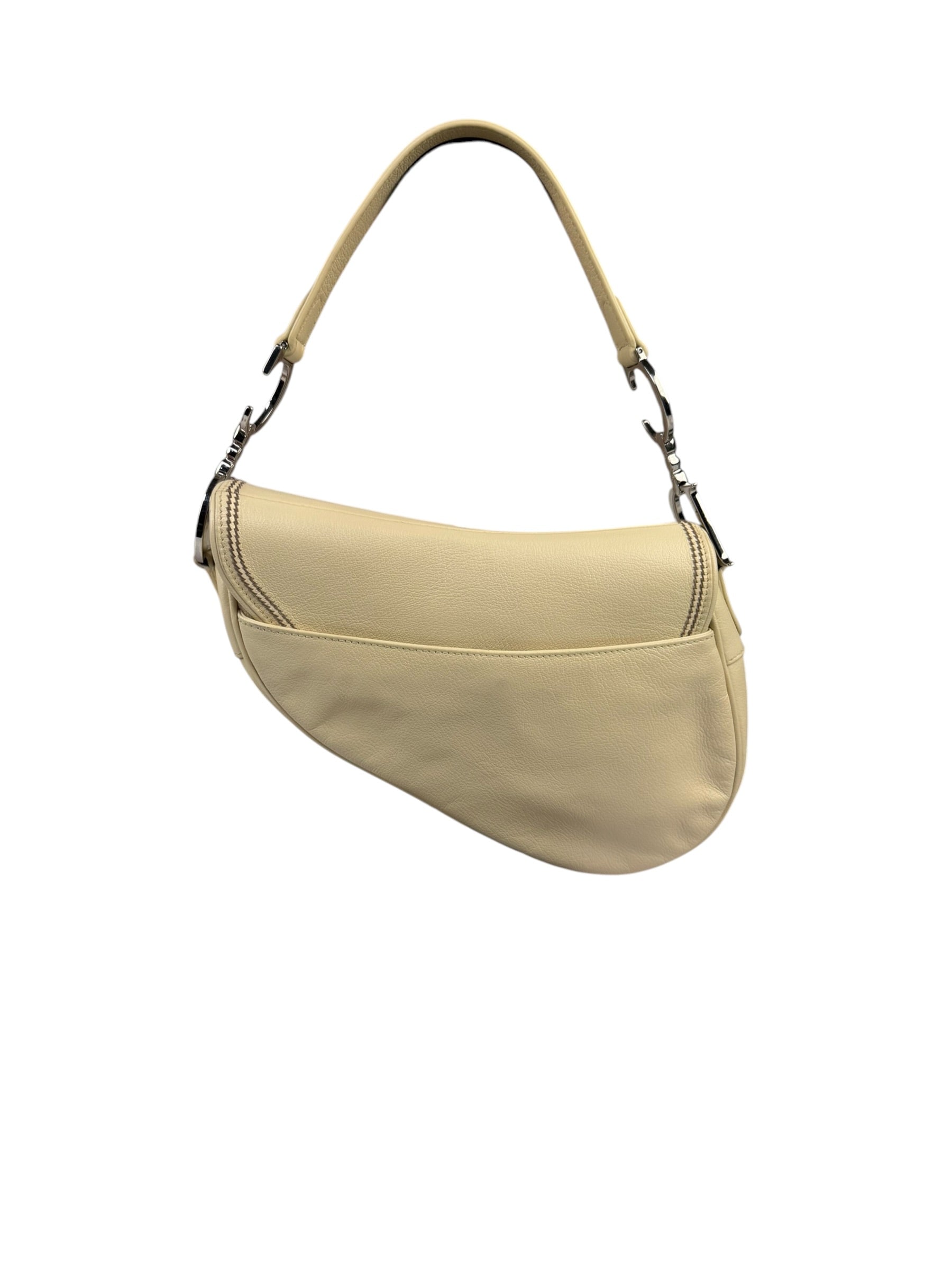 Christian Dior Cream Leather Saddle Shoulder Bag