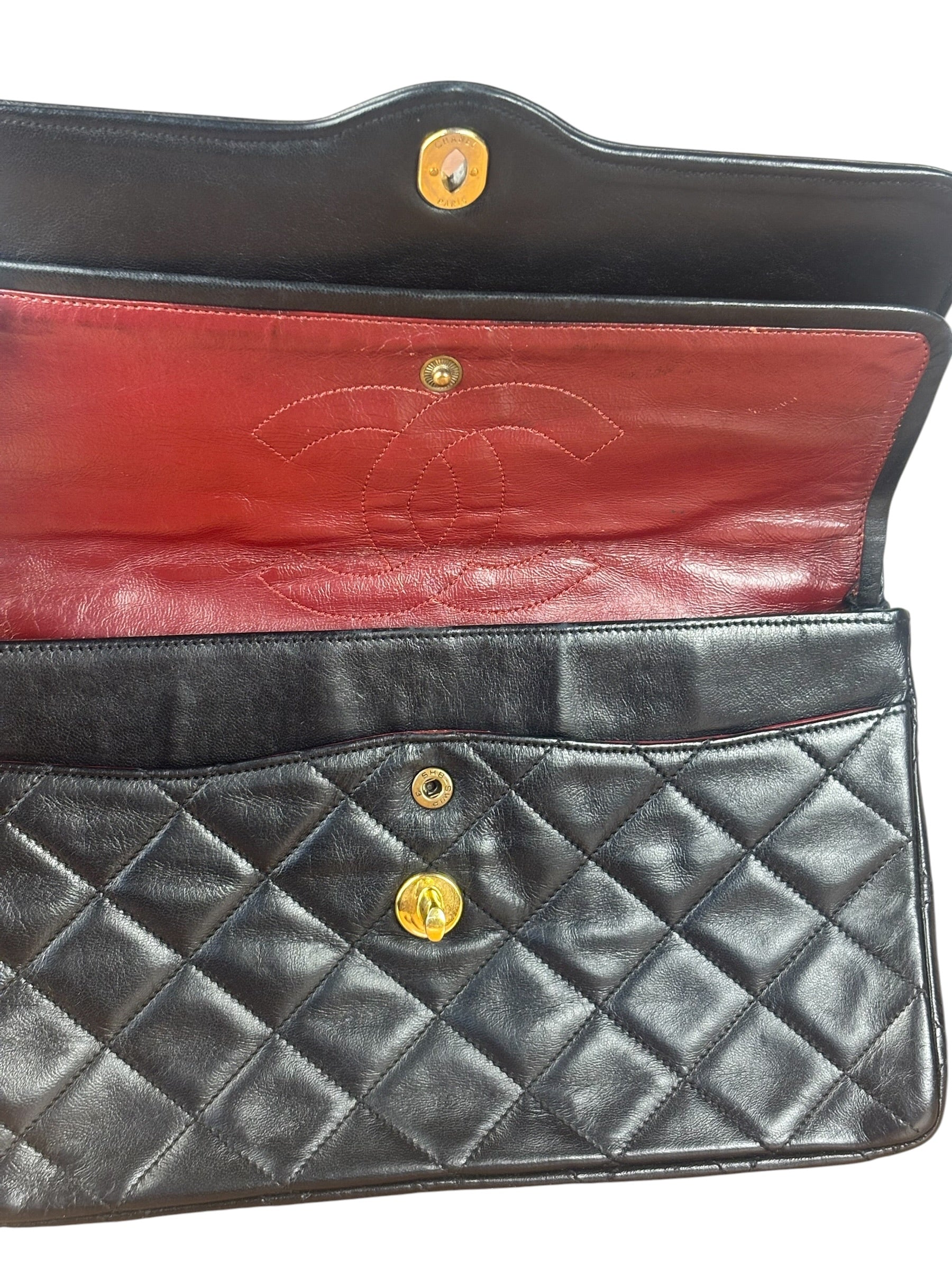Chanel Black Quilted Two-Toned CC Double Flap Bag 90s