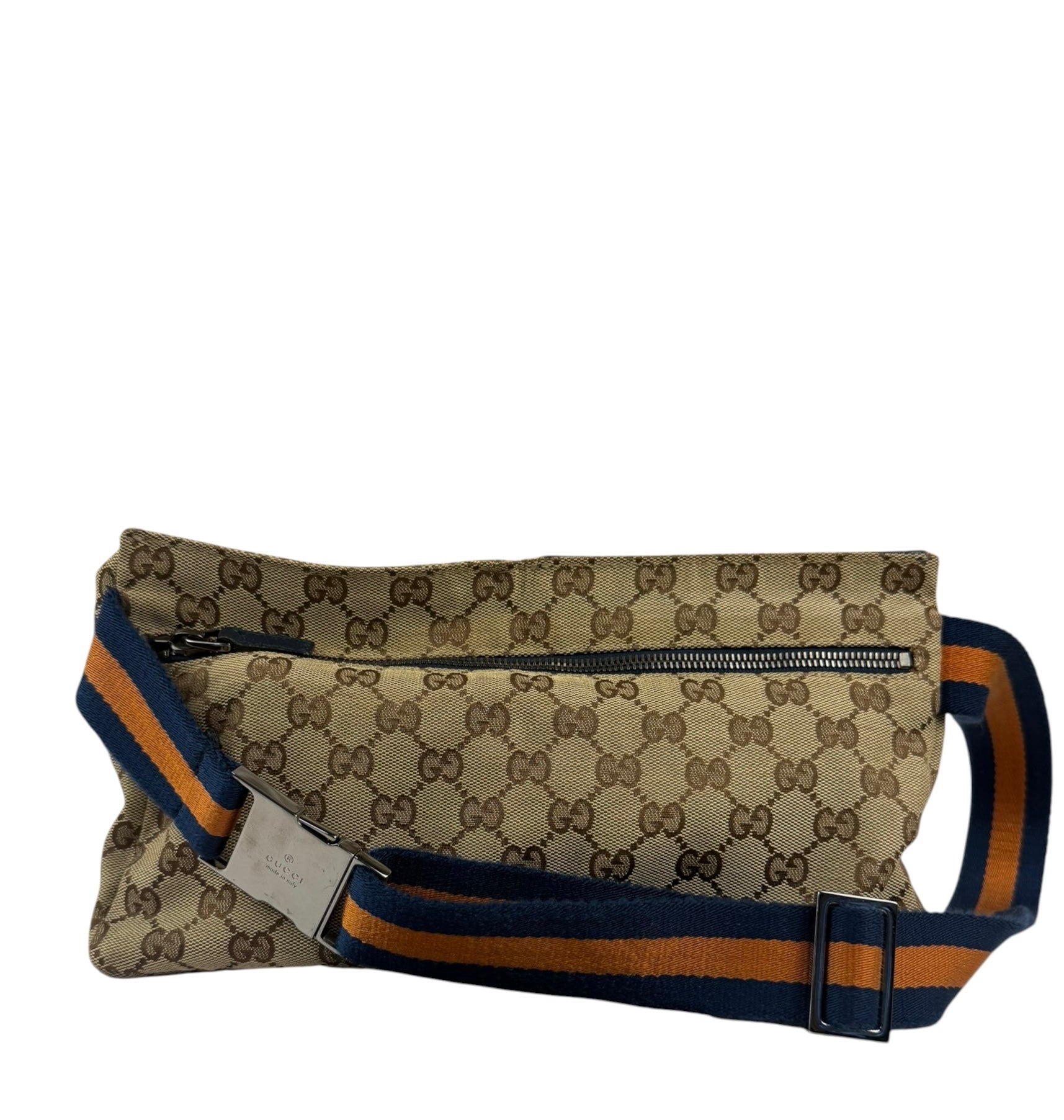 Gucci Beige/Navy Leather Trim GG Belt Bag