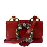 Miu Miu Red Leather Lady Jeweled Flap Bag