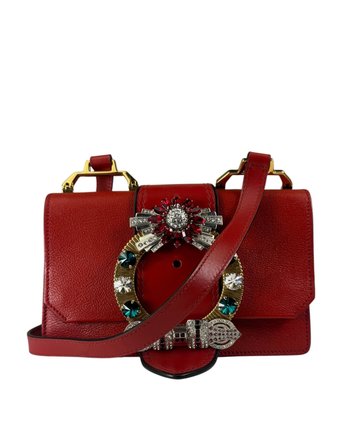 Miu Miu Red Leather Lady Jeweled Flap Bag