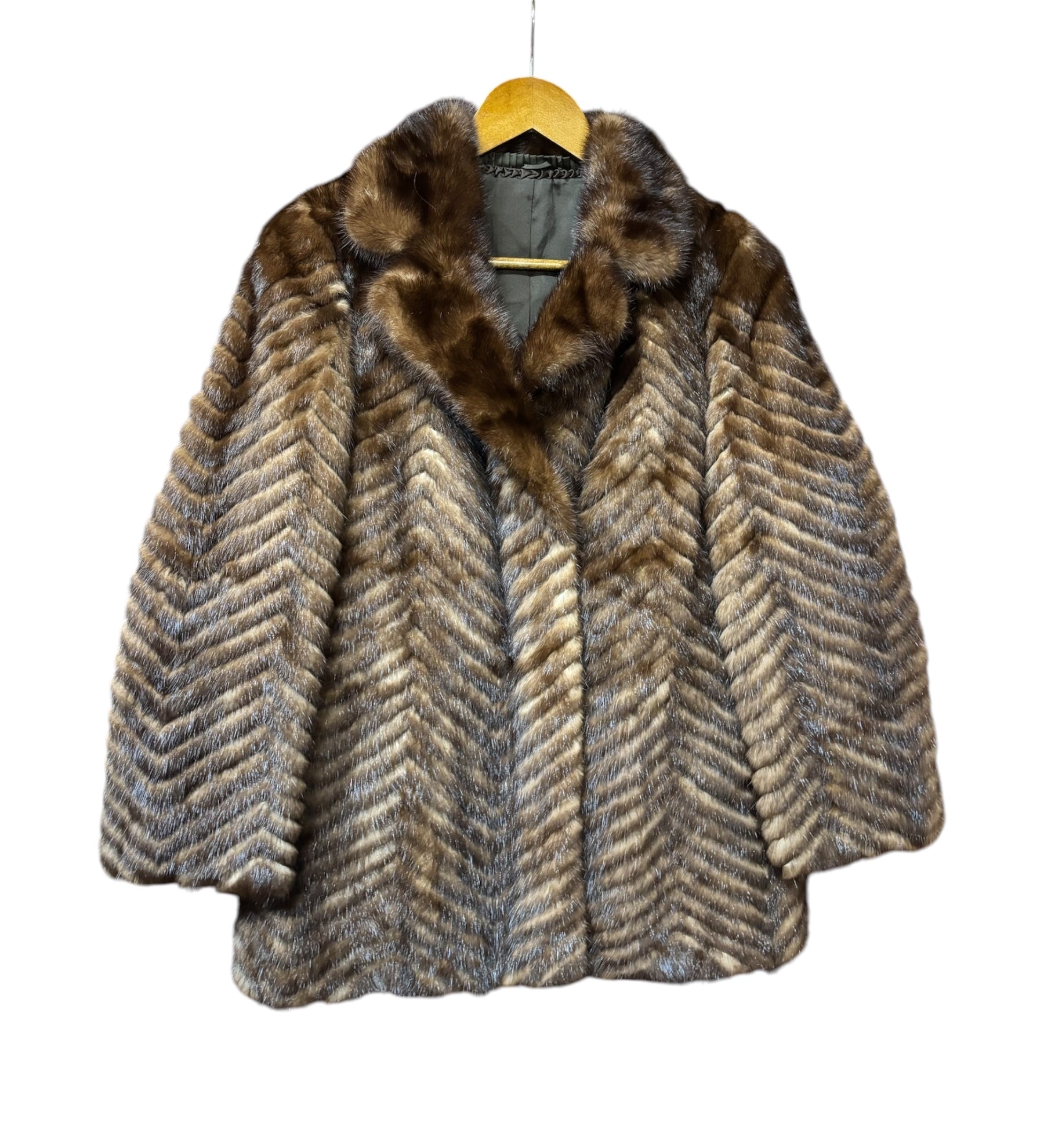 Vintage Hazel Brown Chevron Stripped Mink Fur Coat