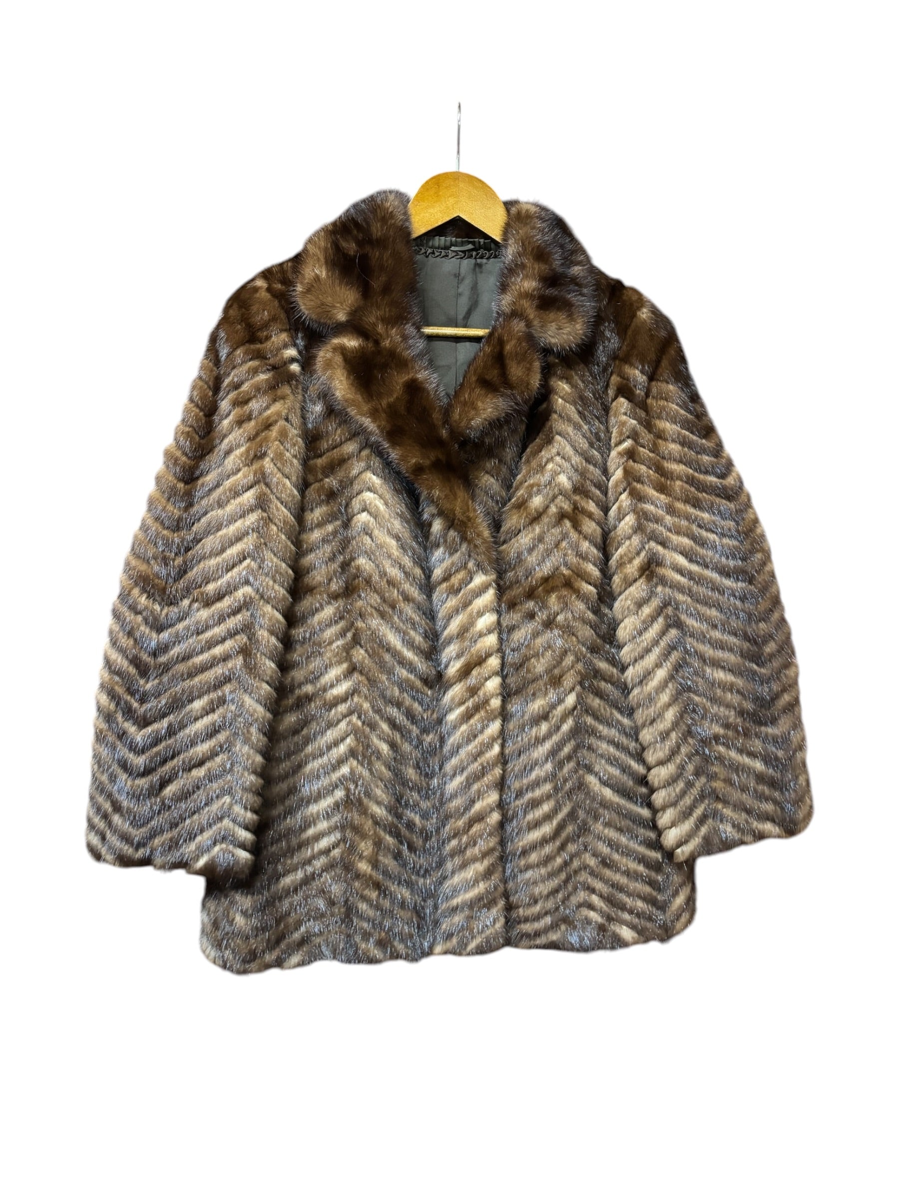 Vintage Hazel Brown Chevron Stripped Mink Fur Coat