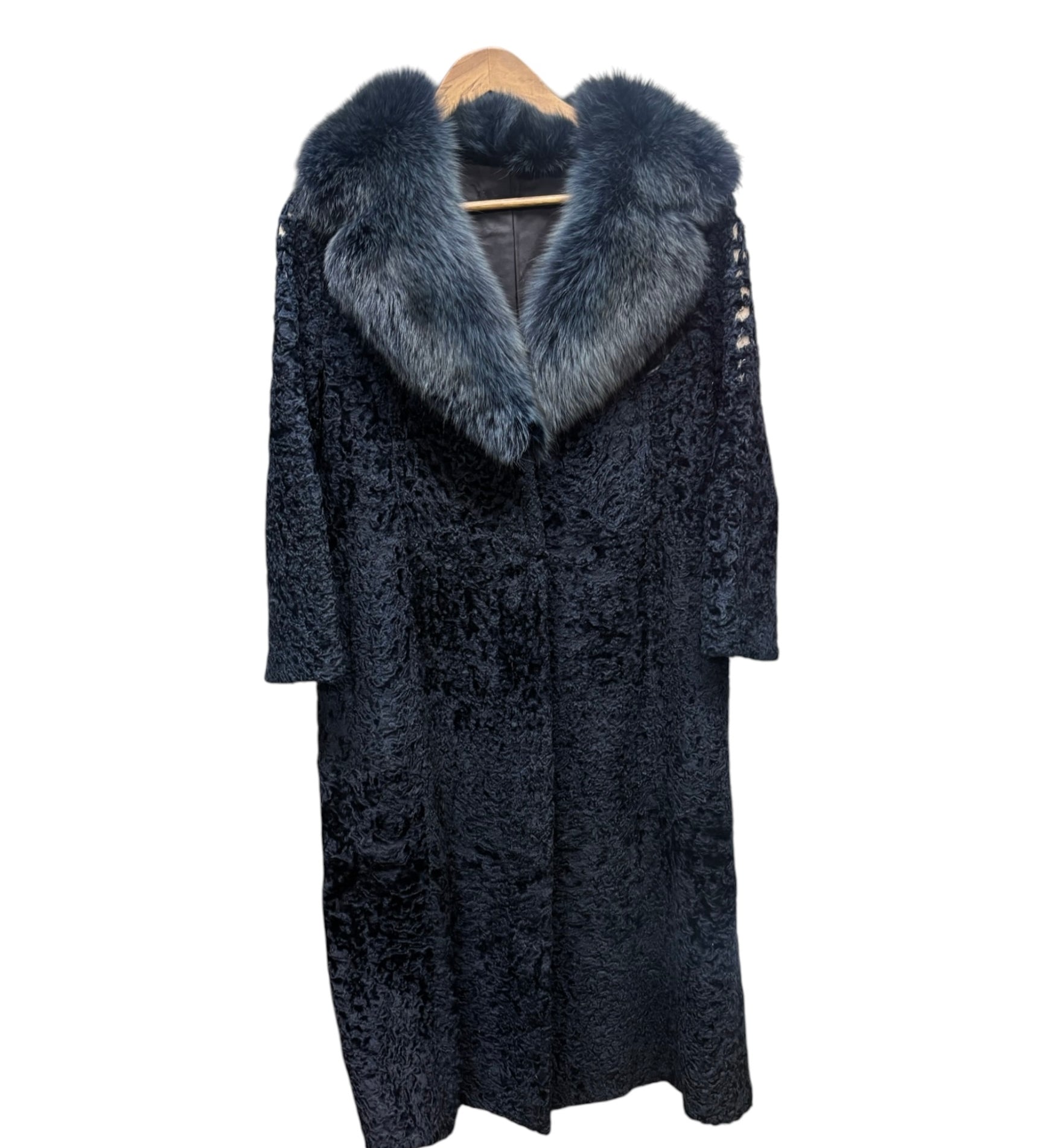 Vintage Navy Blue Persian Lamb Fur Long Coat