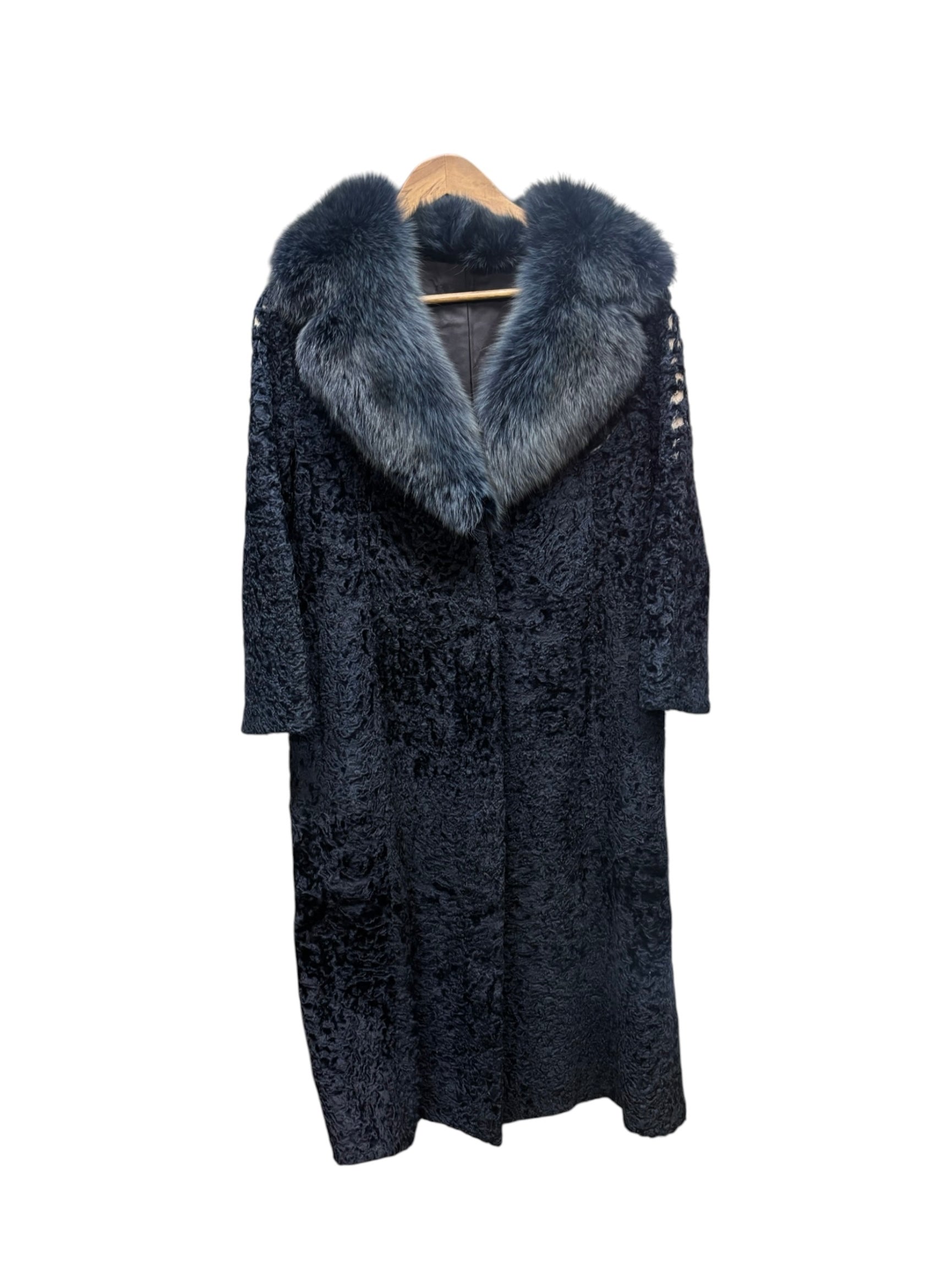 Vintage Navy Blue Persian Lamb Fur Long Coat