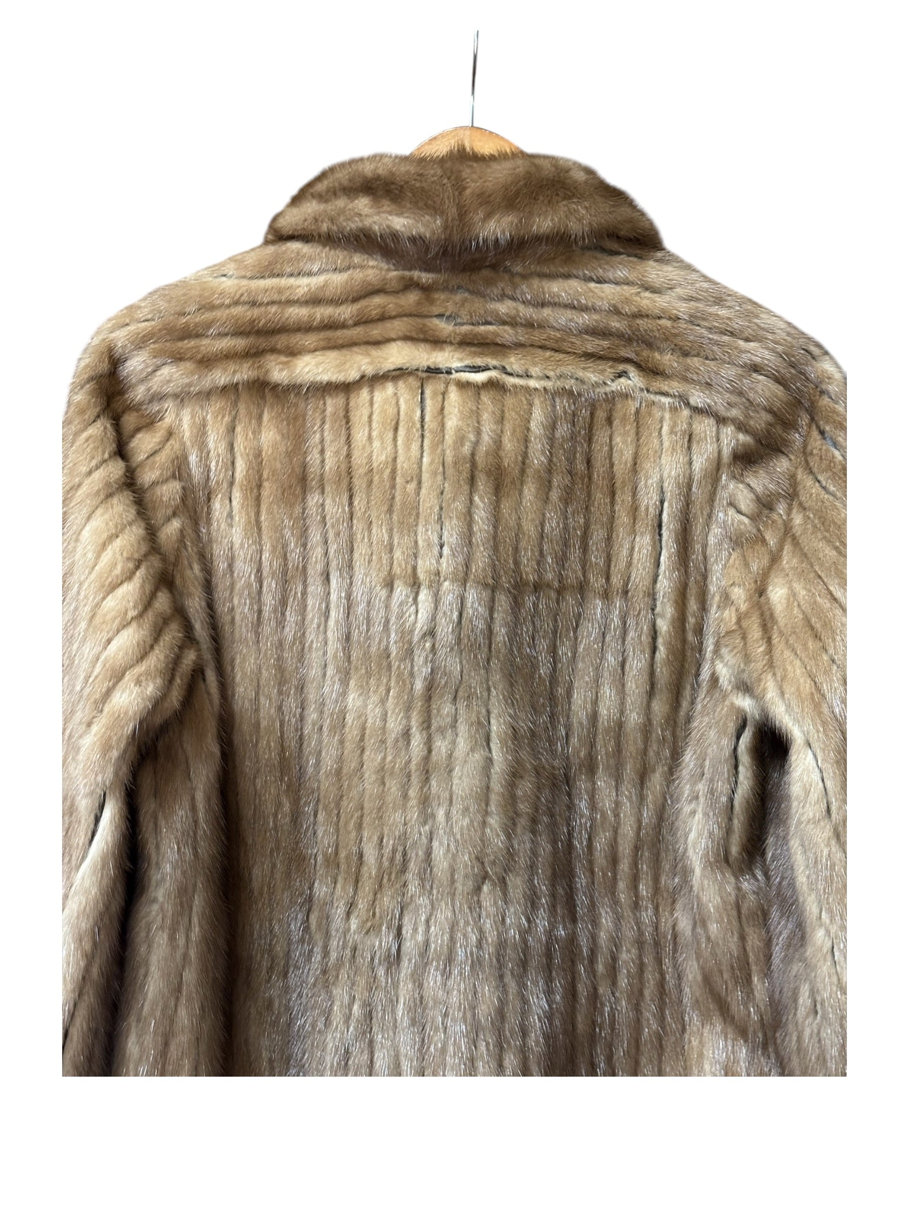 Emba Vintage Brown Leather Trim Mink Fur Coat