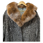 Vintage Brown Fox Fur Collar Persian Lamb Long Coat