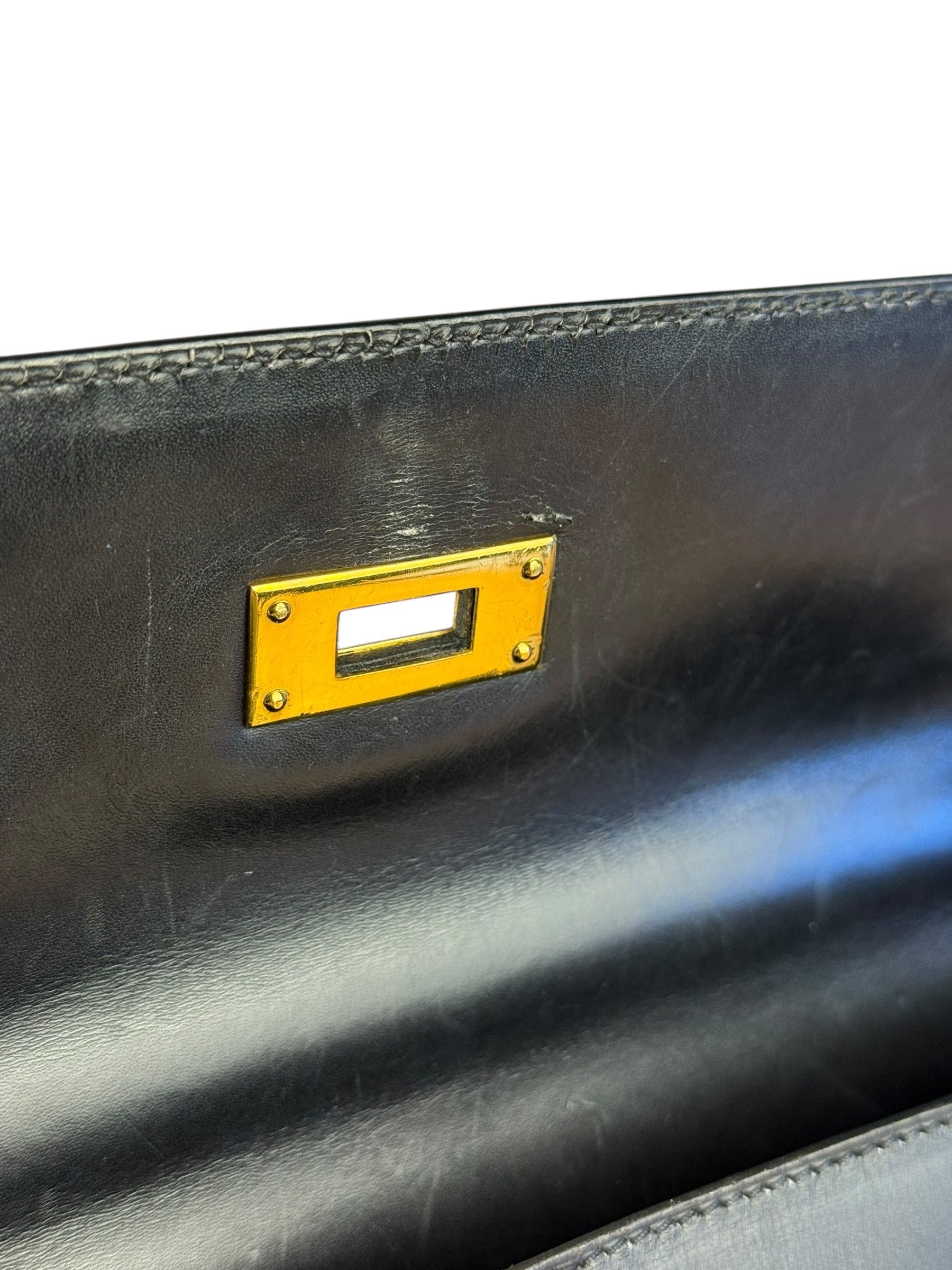 Hermes Kelly 32 Black Box Leather 1991