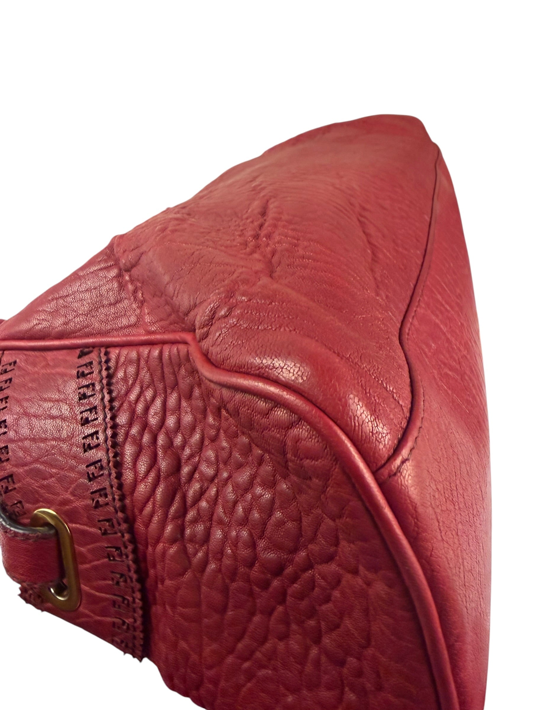 Fendi Red Grained Leather Etniko Shoulder Bag