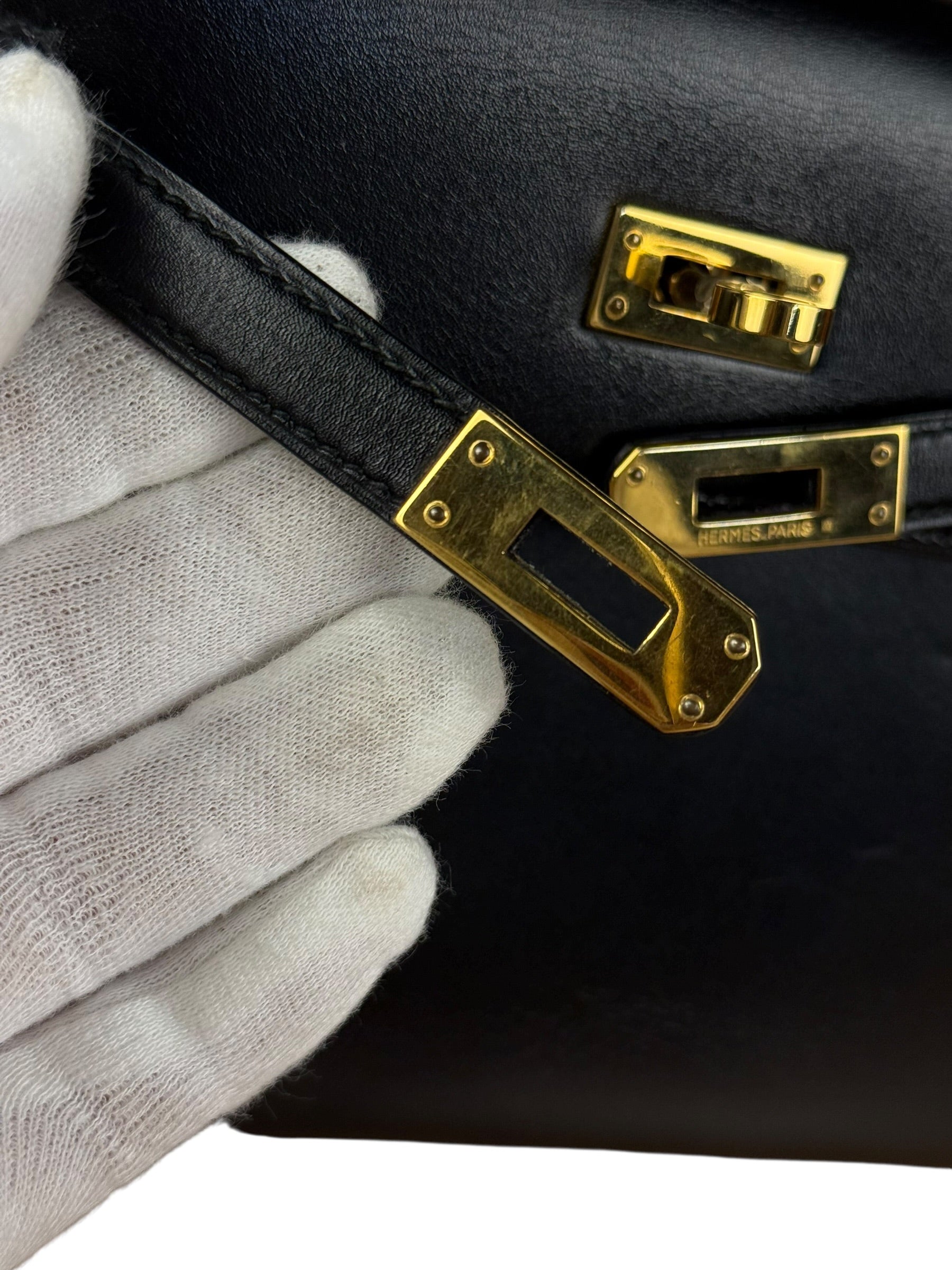 Hermes Black Mini Kelly 20 Box Calf 1991