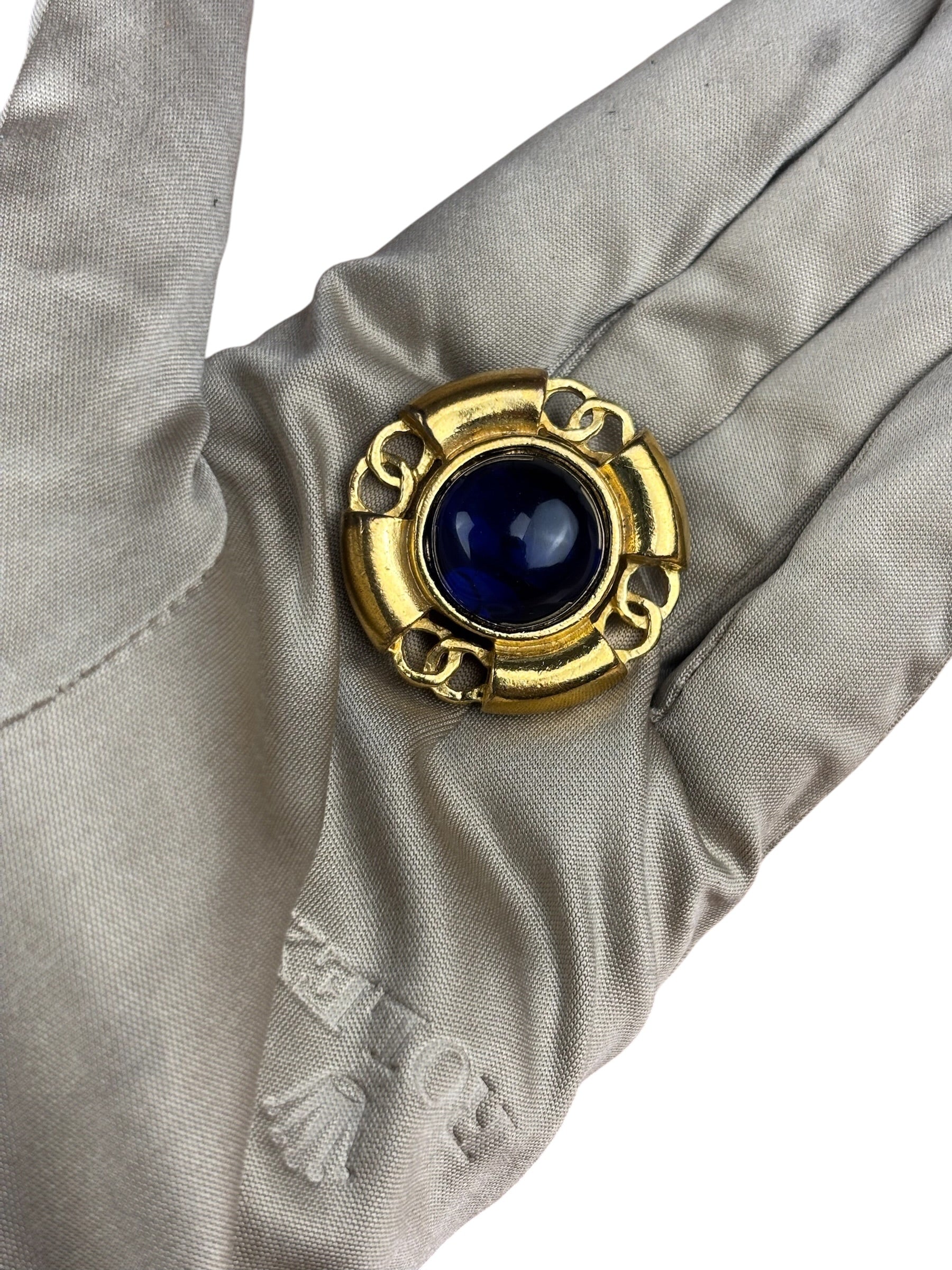 Chanel Vintage Royal Blue Glass Gripoix  Clip-On Earrings
