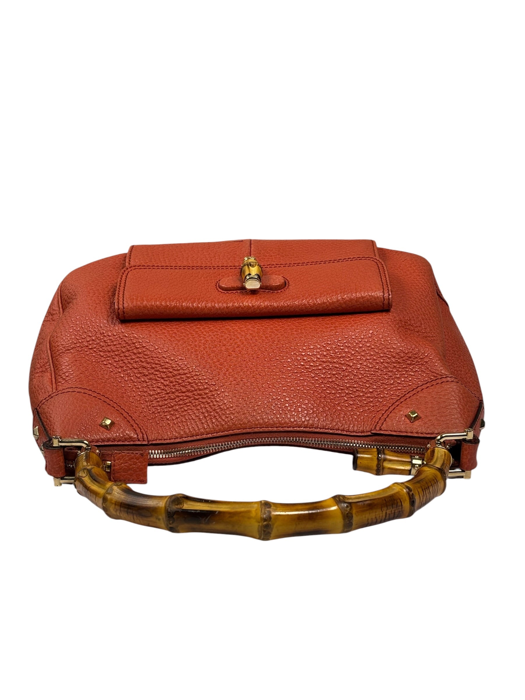 Gucci Orange Pebbled Leather Bamboo Top Handle Hobo Bag