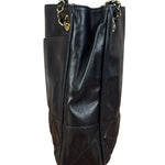 Chanel Vintage Black Leather Quilted Bottom Chain Tote Bag 1987