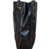 Chanel Vintage Black Leather Quilted Bottom Chain Tote Bag 1987