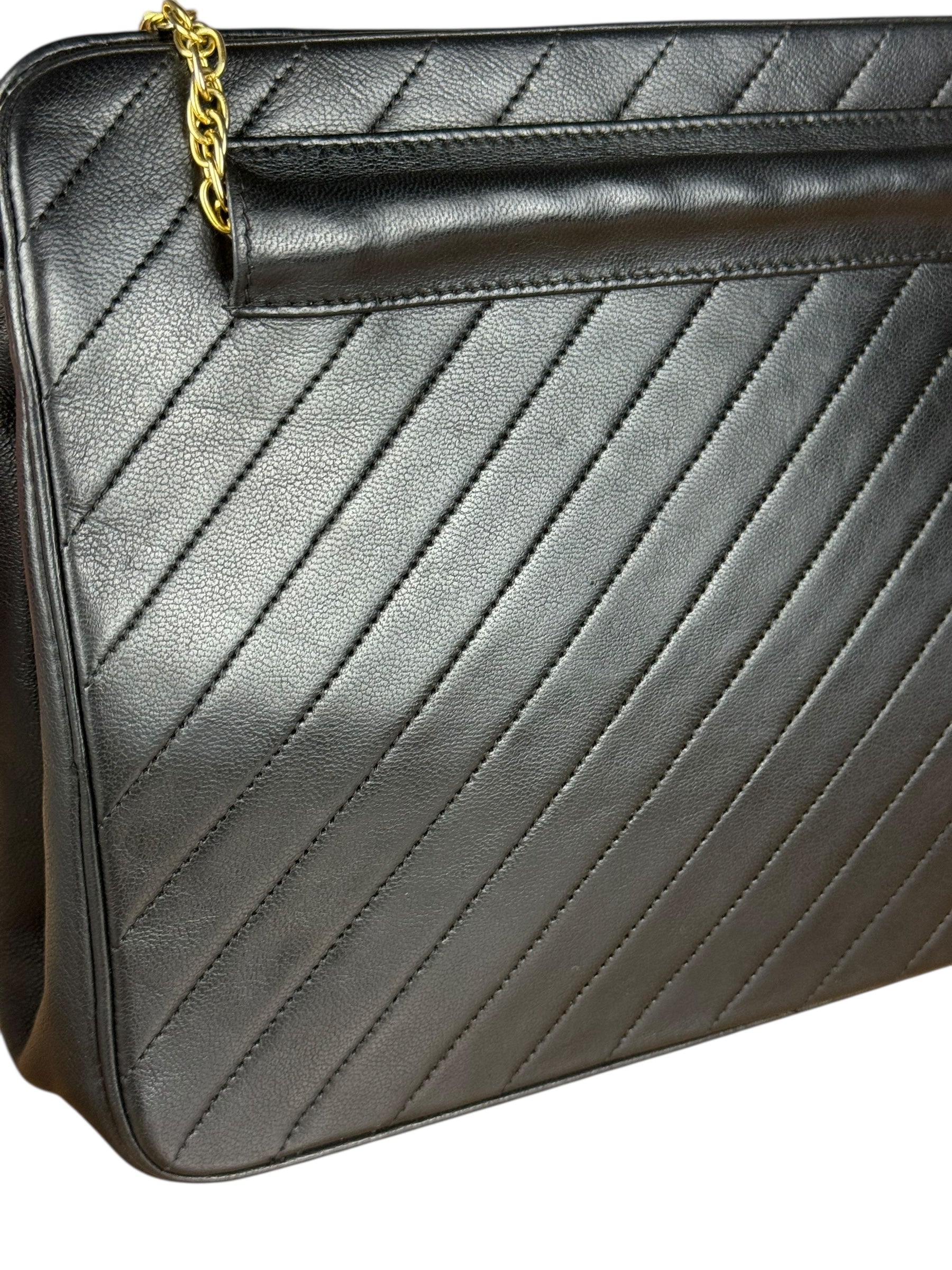 Chanel Vintage Black Chevron Leather Chain Bag