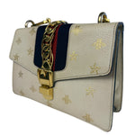 Gucci Textured Calfskin Bee Star Sylvie Shoulder Bag White