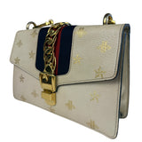Gucci Textured Calfskin Bee Star Sylvie Shoulder Bag White