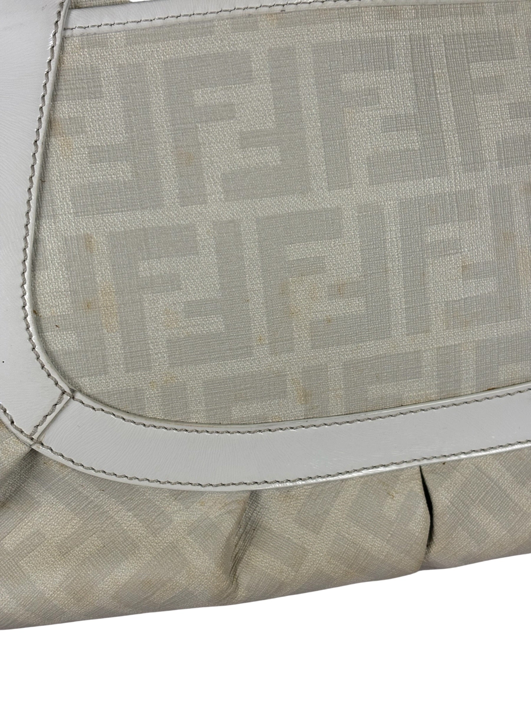 Fendi White Leather PVC Coated Zucca Spalmati Chef Shoulder Bag