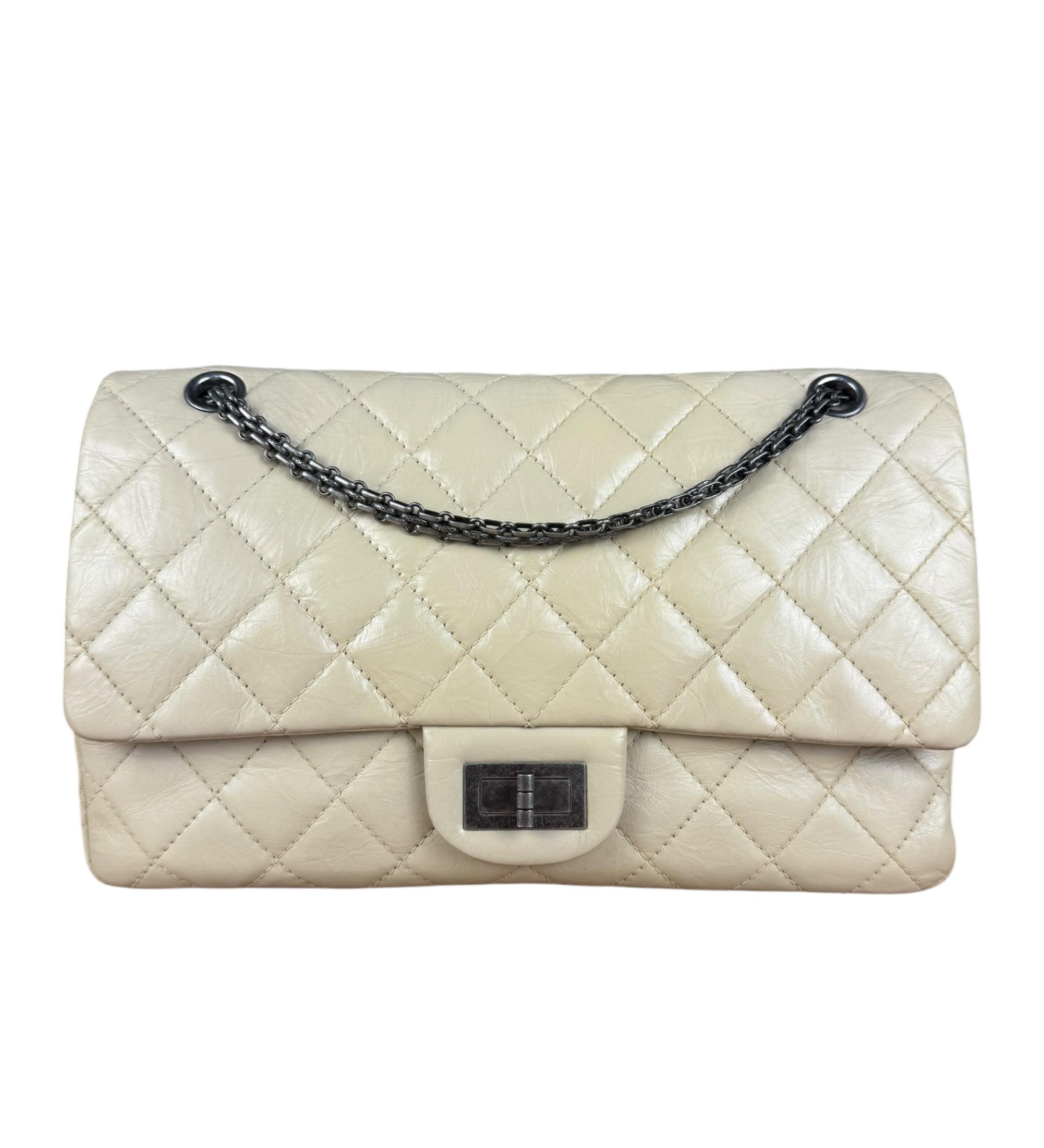 Chanel Aged Ivory Quilted Leather 2.55 Reissue Double Flap Bag 2009