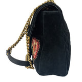Gucci Black Velvet Marmont Floral Embroidered Shoulder Bag